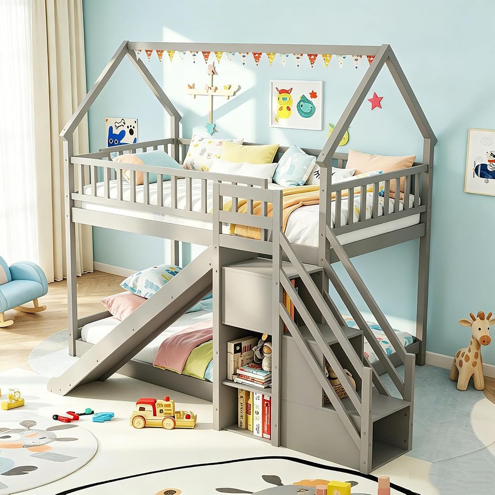 Bunk Bed With Stairs And Slide - Tempat Tidur Tingkat Twin Over Twin