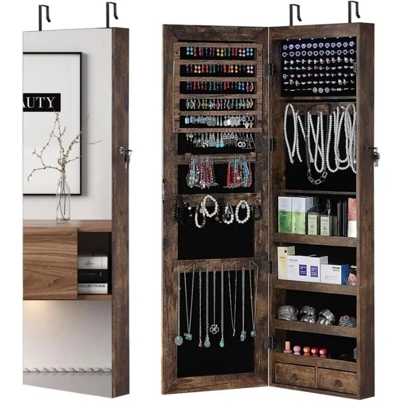Full Length Mirror Jewelry Armoire - Lemari Perhiasan Cermin Panjang, 6 LED,