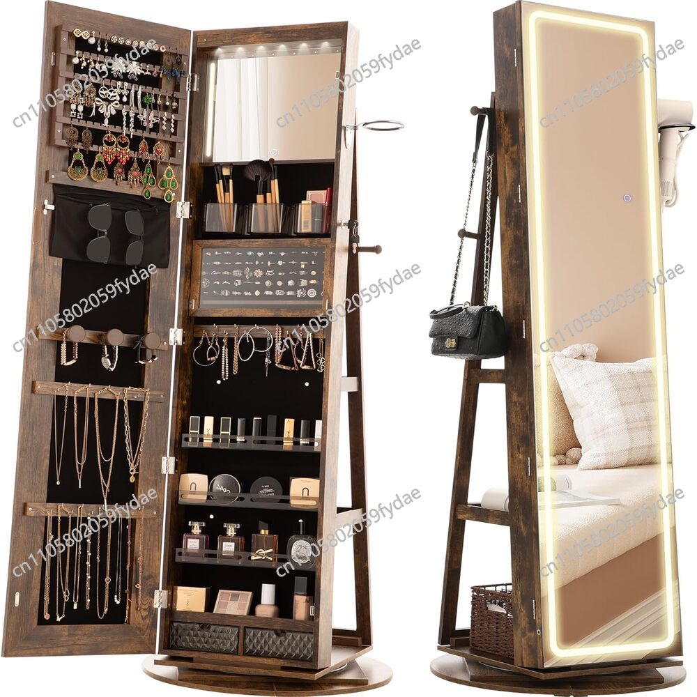 Full Length Mirror Jewelry Armoire - Lemari Perhiasan Cermin Berdiri, 360 °
