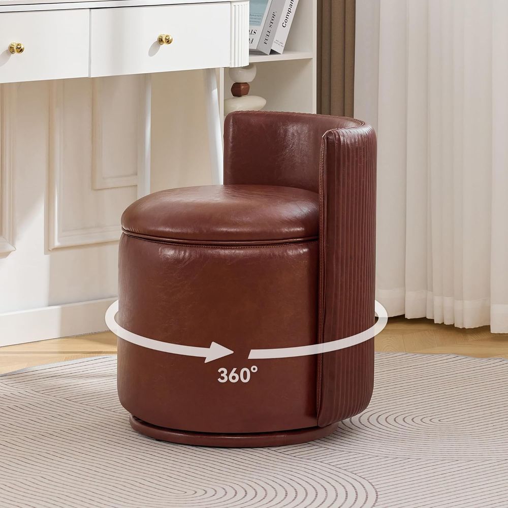 Bedroom Furniture - Kursi Rias Kulit Coklat dengan Putaran