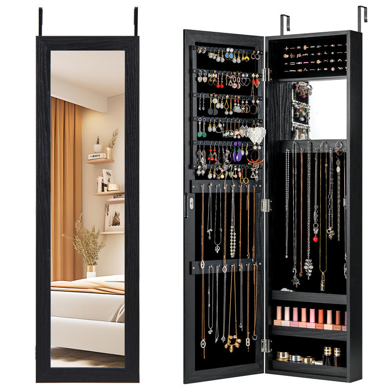 Full Length Mirror Jewelry Armoire - Lemari Perhiasan Terkunci, Kabinet MDF yang