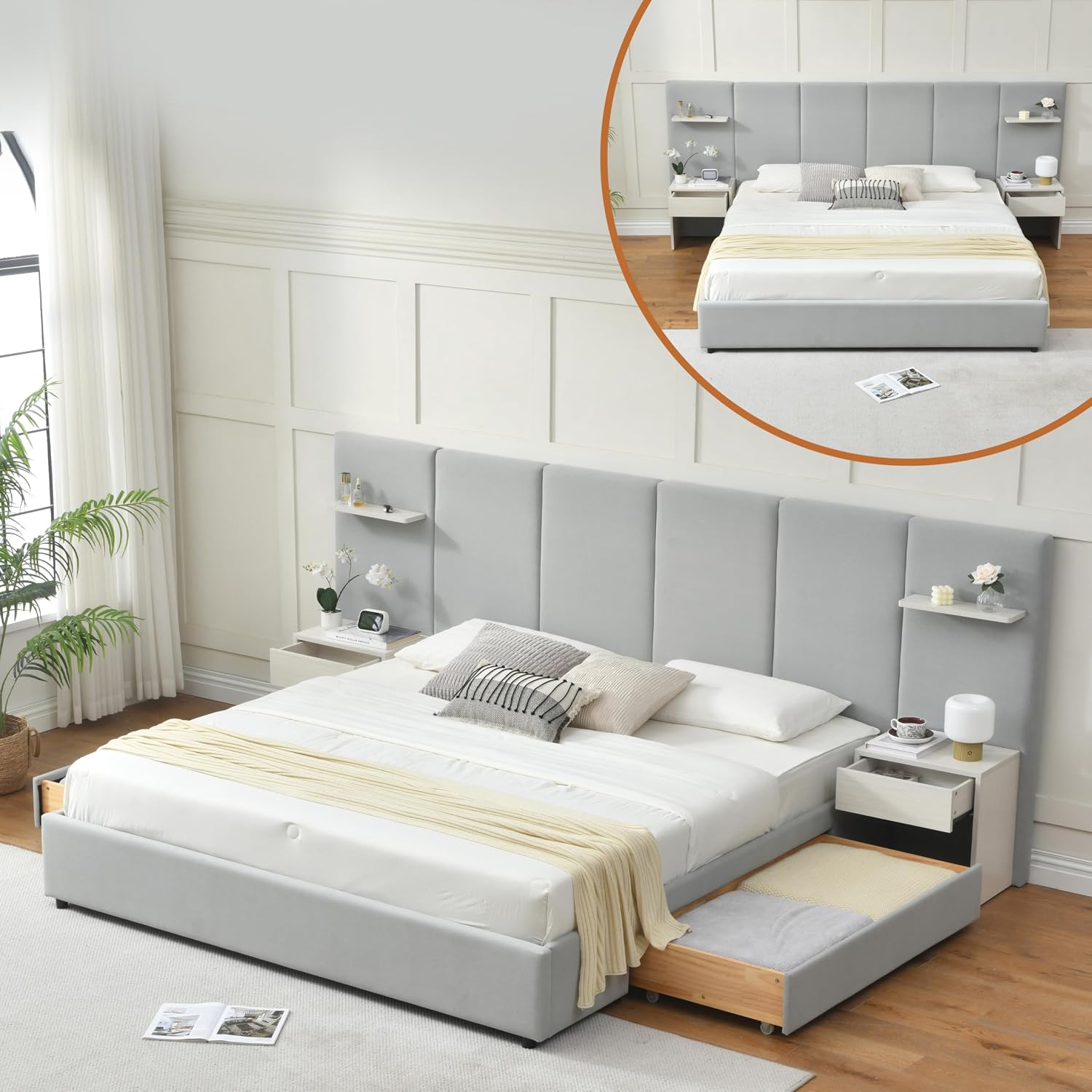 King Size Bed Frame With Storage Drawers - Rangka Tempat Tidur King Size dengan
