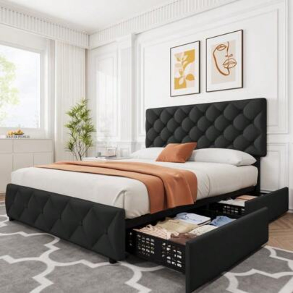 King Size Bed Frame With Storage Drawers - Rangka Tempat Tidur Ukuran Queen King
