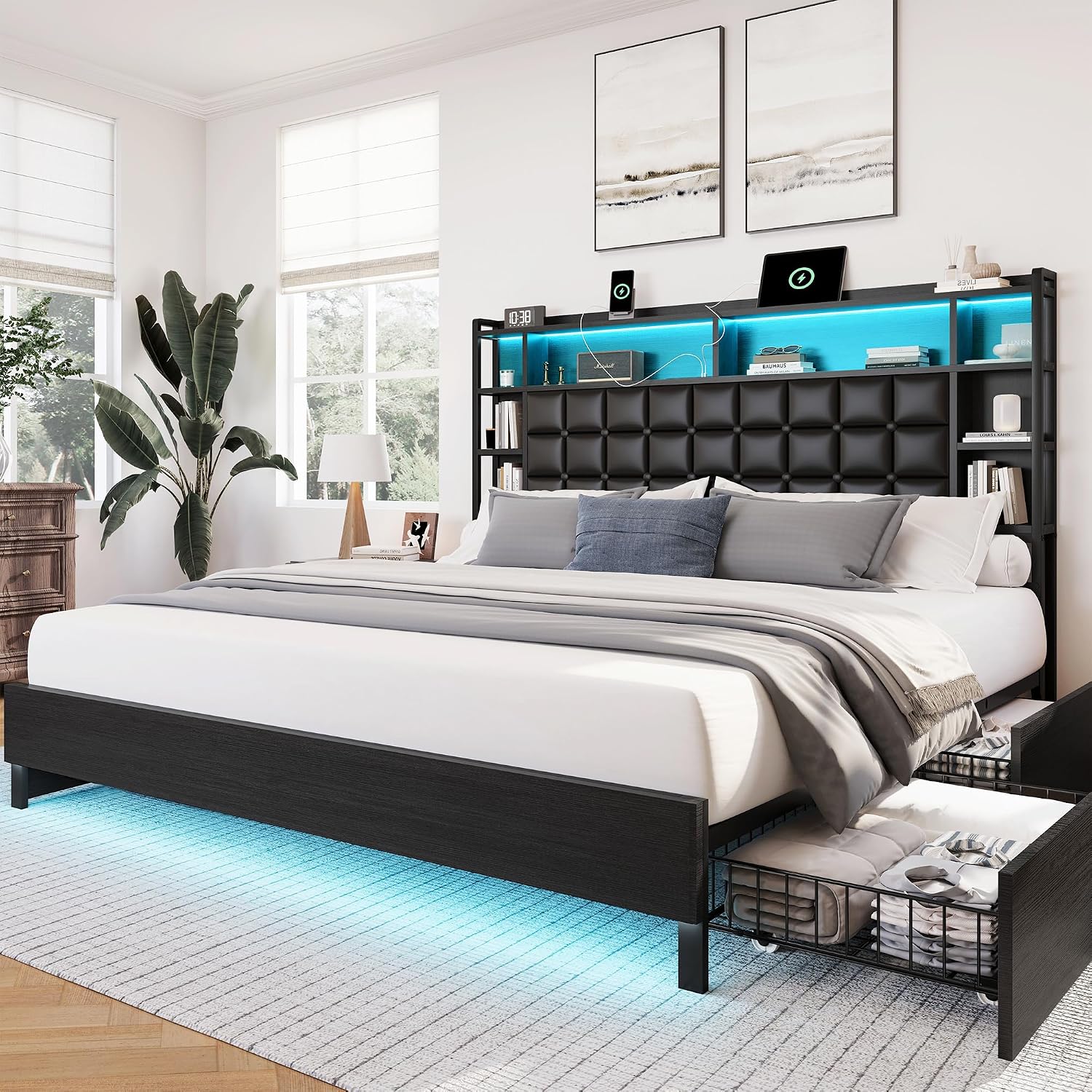 King Size Bed Frame With Storage Drawers - Rangka Tempat Tidur Kayu Ukuran King