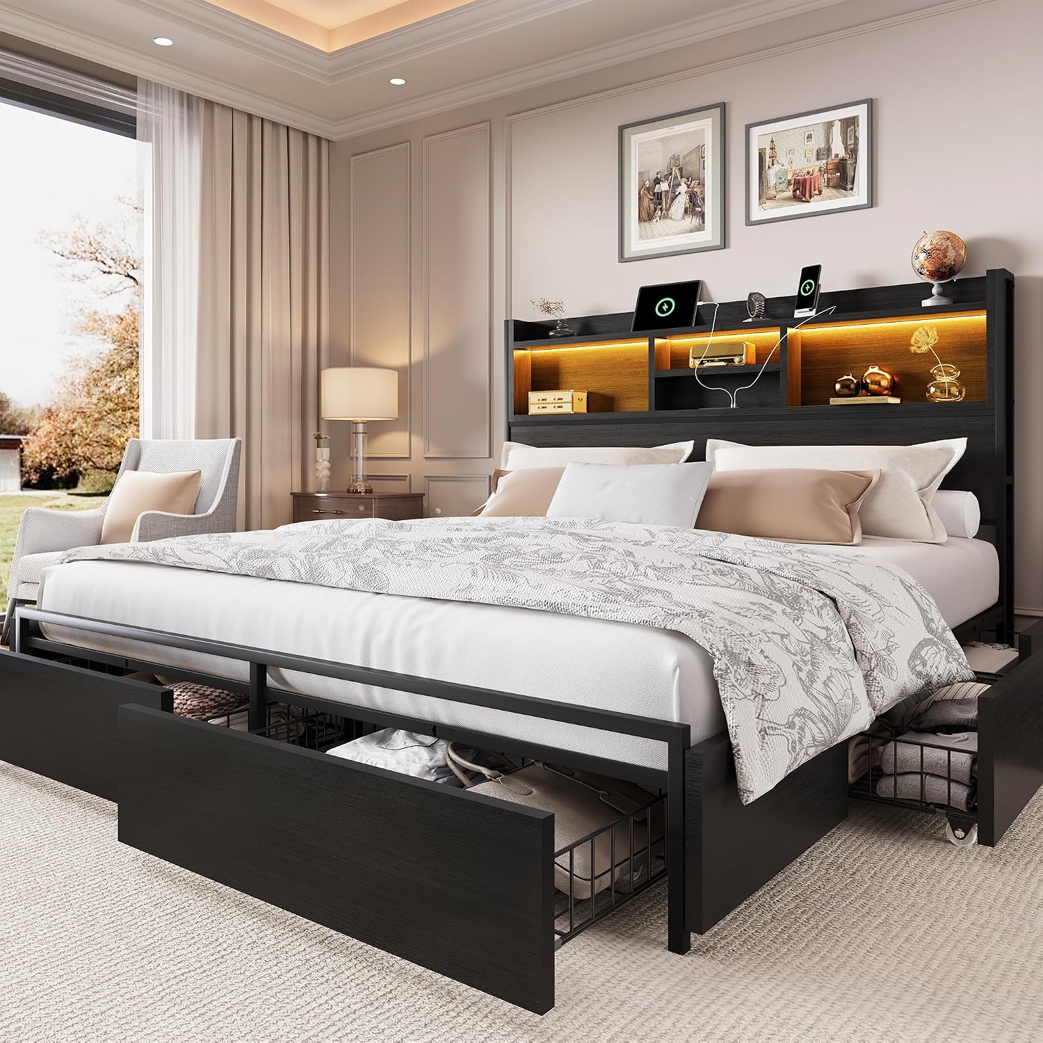 King Size Bed Frame With Storage Drawers - Rangka Tempat Tidur King Size dengan