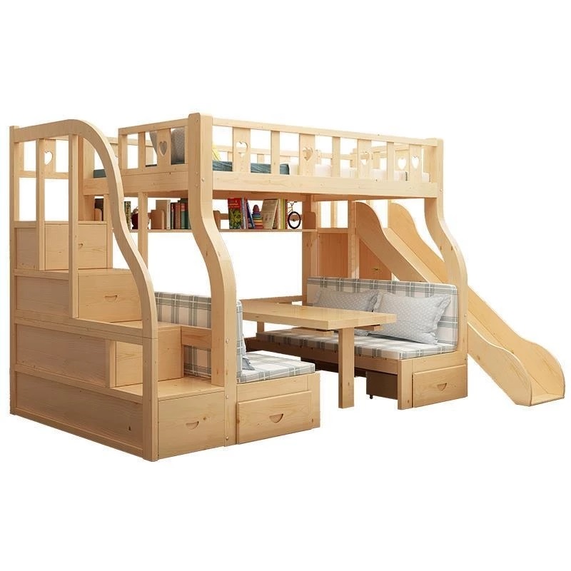 Bunk Bed With Stairs And Slide - Tempat Tidur Tingkat Multifungsi Kayu Solid