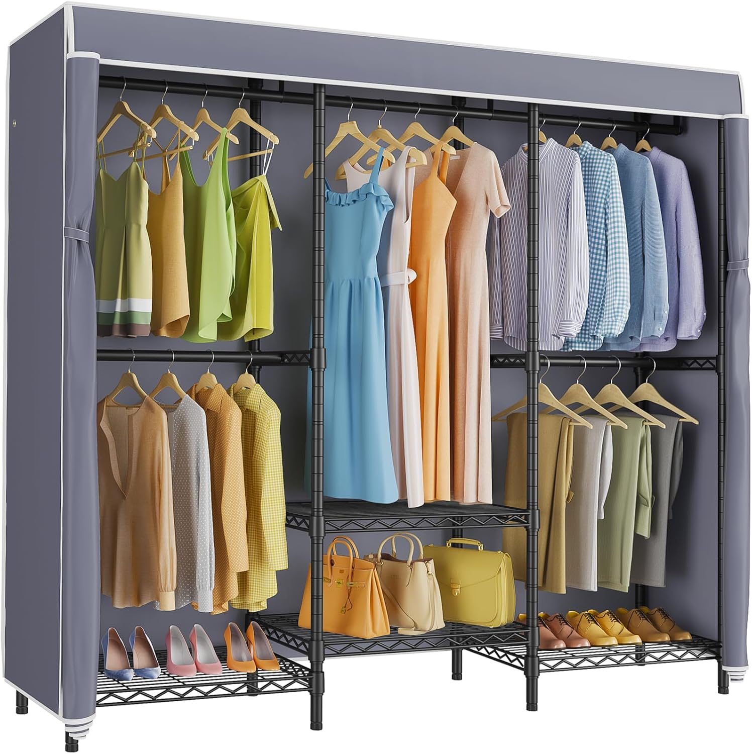 Wardrobe Closet Portable Fabric Cover - Rak Pakaian Berpenutup dengan Rak yang