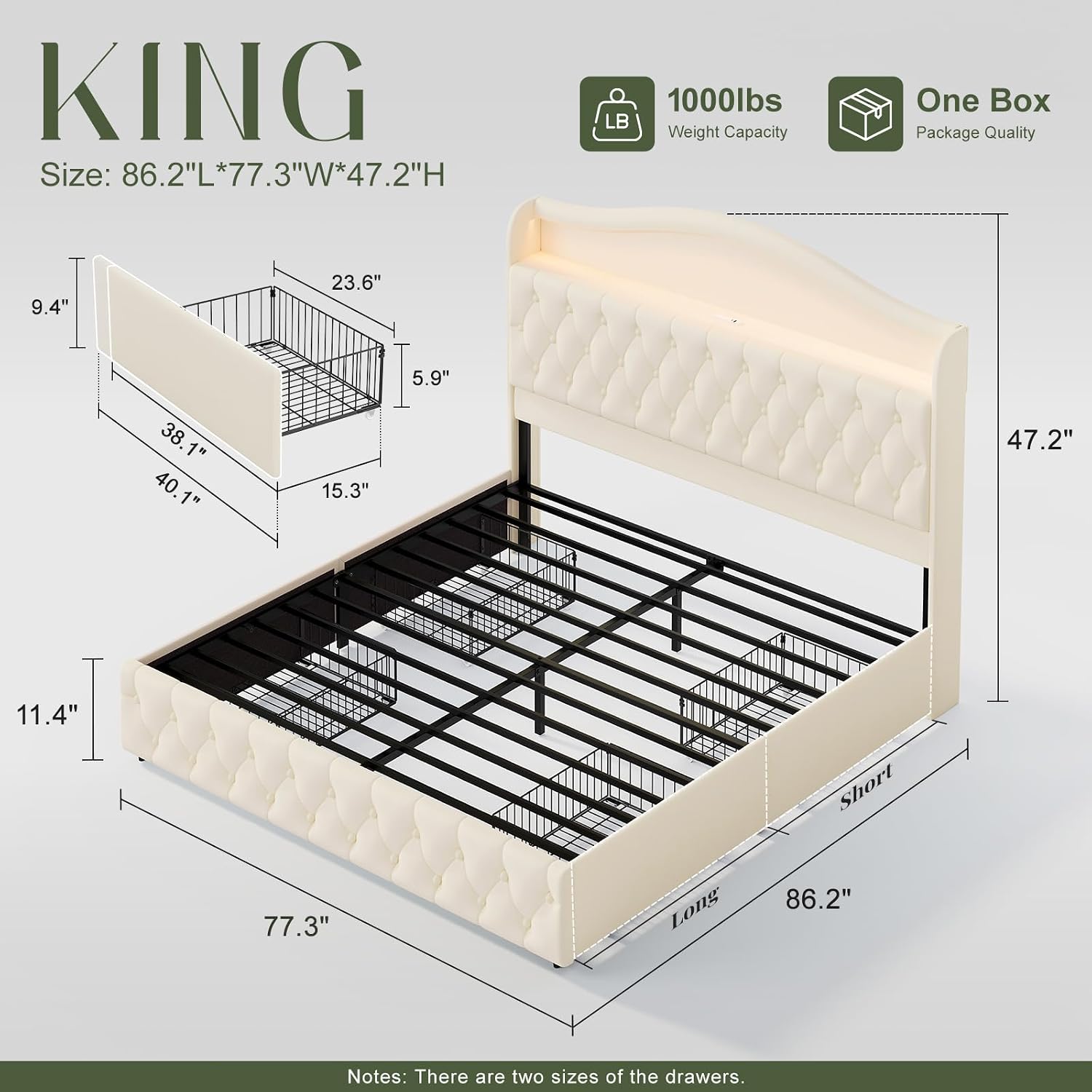 King Size Bed Frame With Storage Drawers - Rangka Tempat Tidur Platform Ukuran King