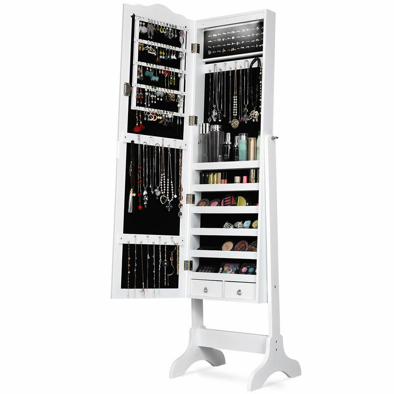 Full Length Mirror Jewelry Armoire - Lemari Perhiasan LED 14 Lampu dengan