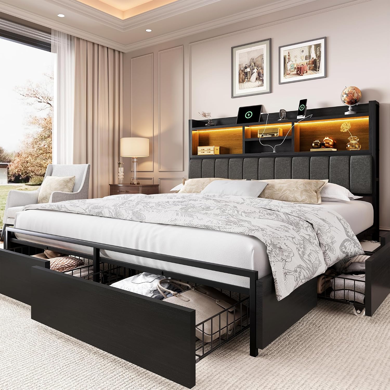 King Size Bed Frame With Storage Drawers - Rangka Tempat Tidur King dengan 6