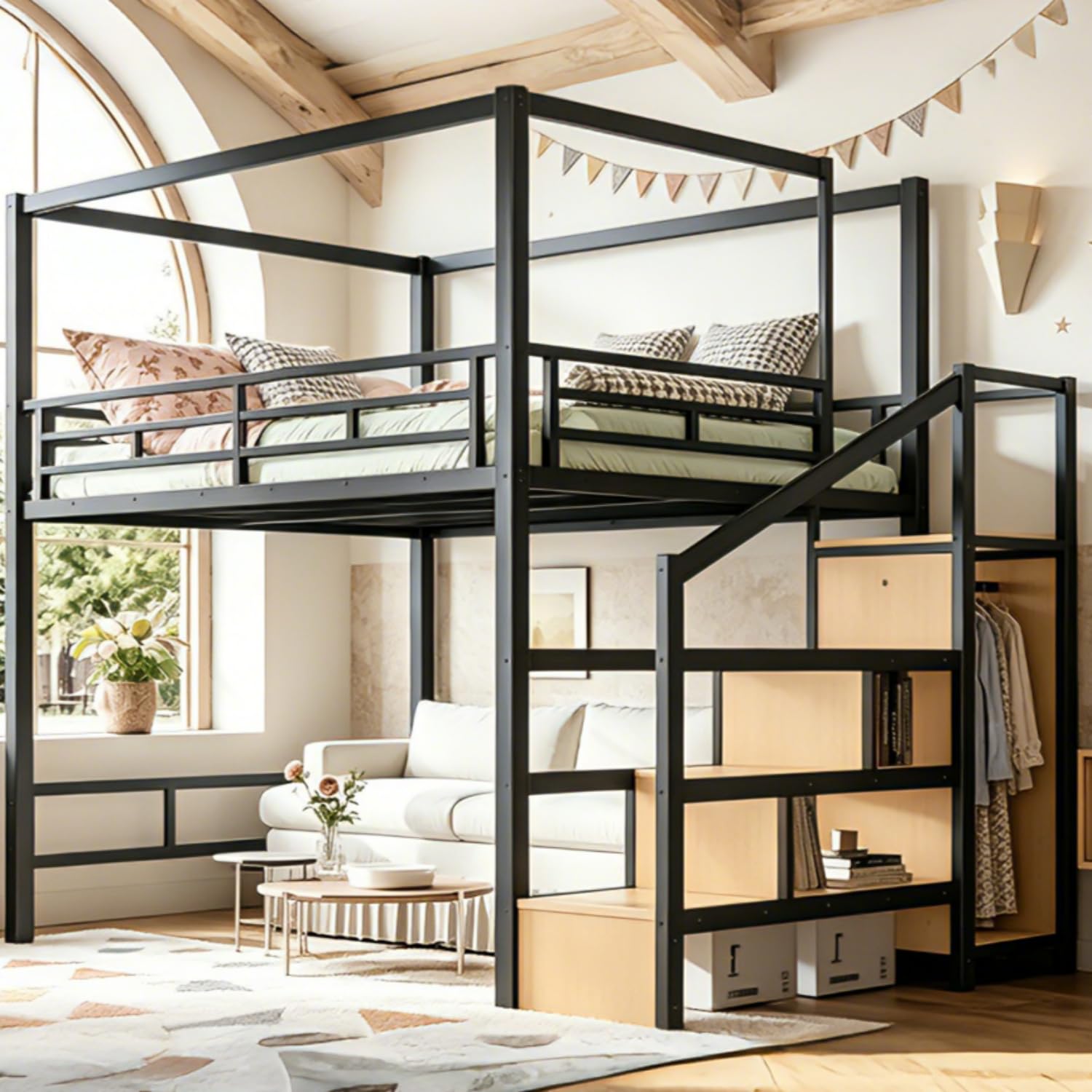 Canopy Bed Frame Metal Queen - Tempat Tidur Loft Queen dengan Tangga