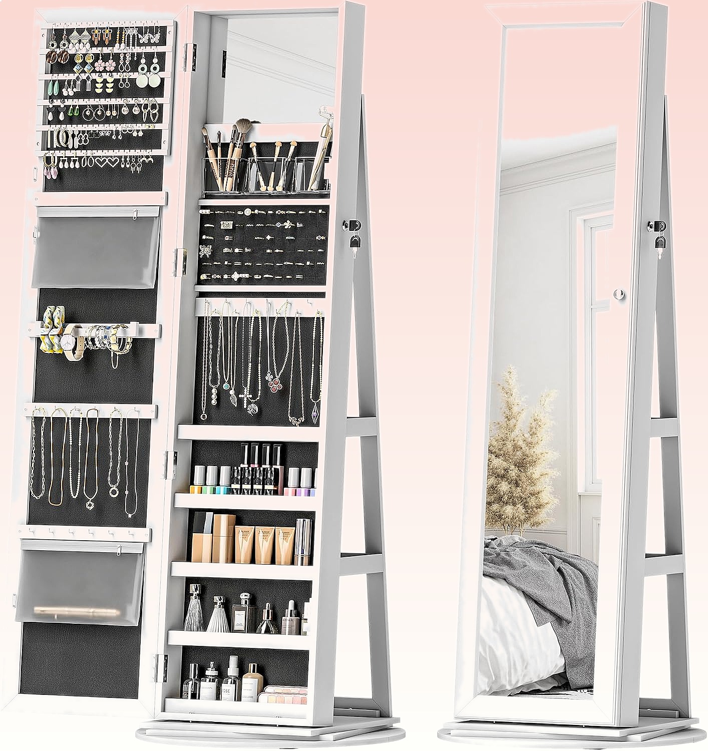Full Length Mirror Jewelry Armoire - HOMCOM 360 ° Lemari Perhiasan Putar