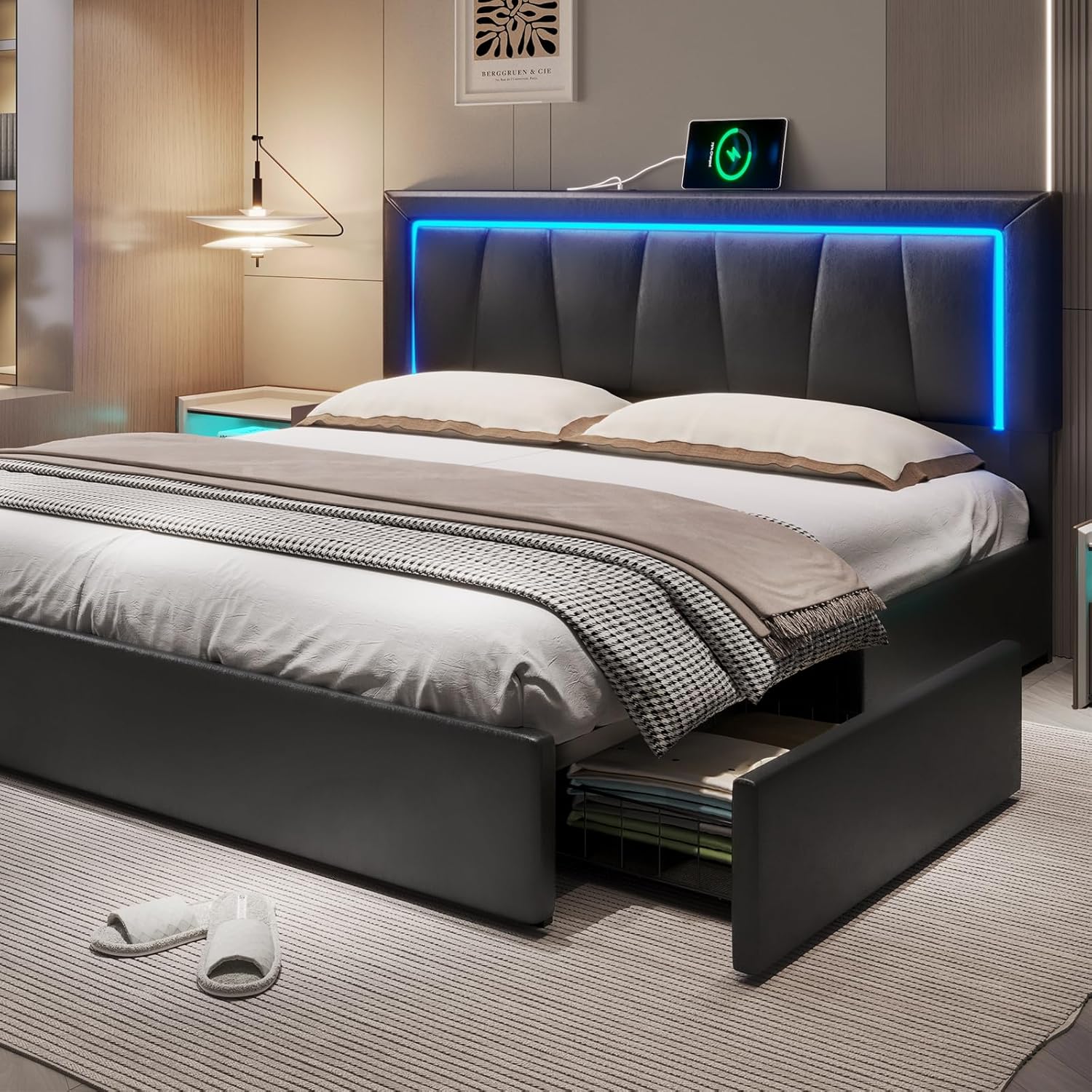 King Size Bed Frame With Storage Drawers - Rangka Tempat Tidur California King dengan
