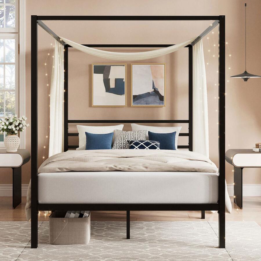 Canopy Bed Frame Metal Queen - Rangka Tempat Tidur Kanopi Hitam, Ukuran