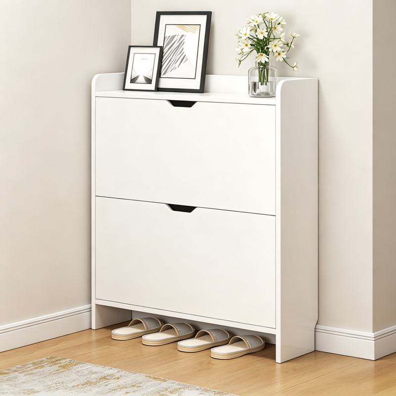 Shoe Rack Cabinet Narrow Entryway - Lemari Sepatu Kayu 2 Tingkat dengan