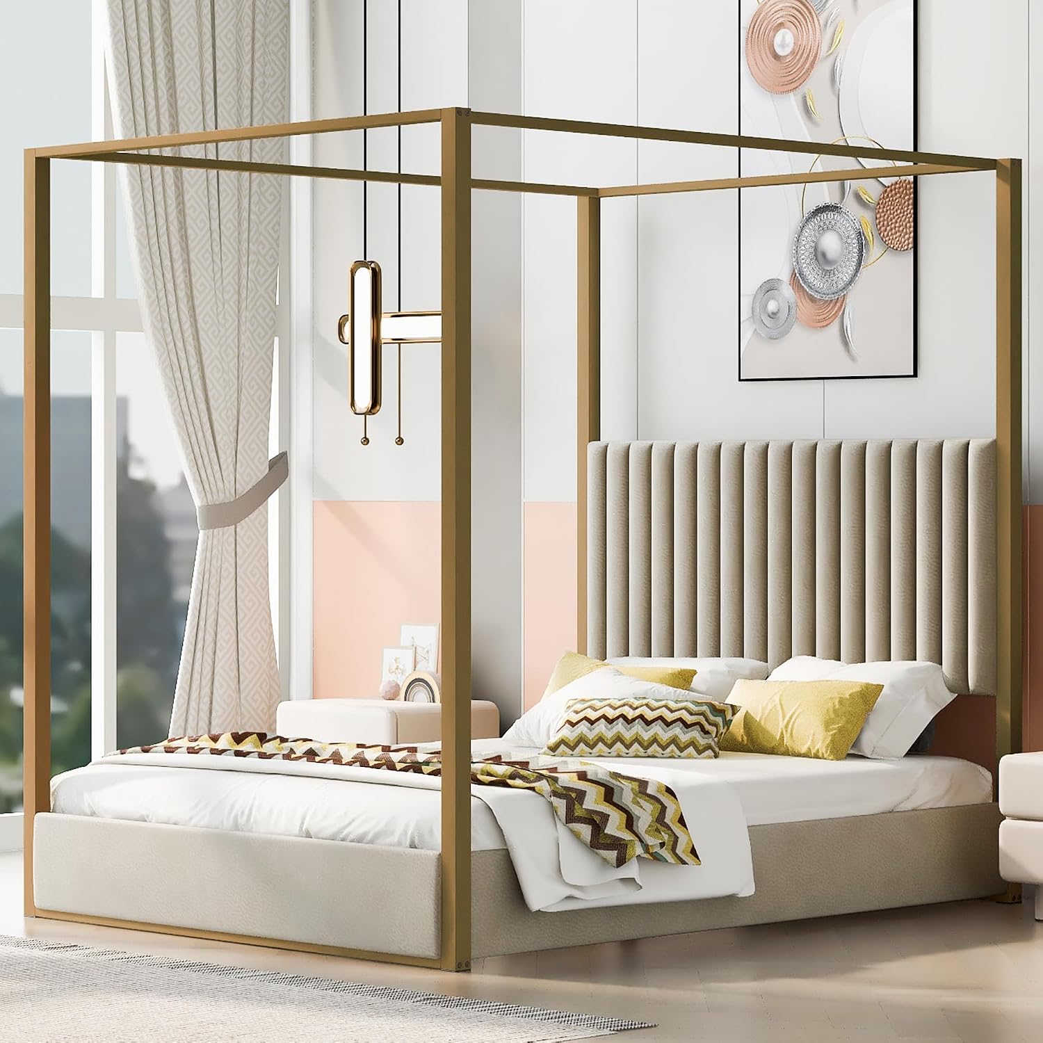 Canopy Bed Frame Metal Queen - Tempat Tidur Platform Kanopi Modern Ukuran