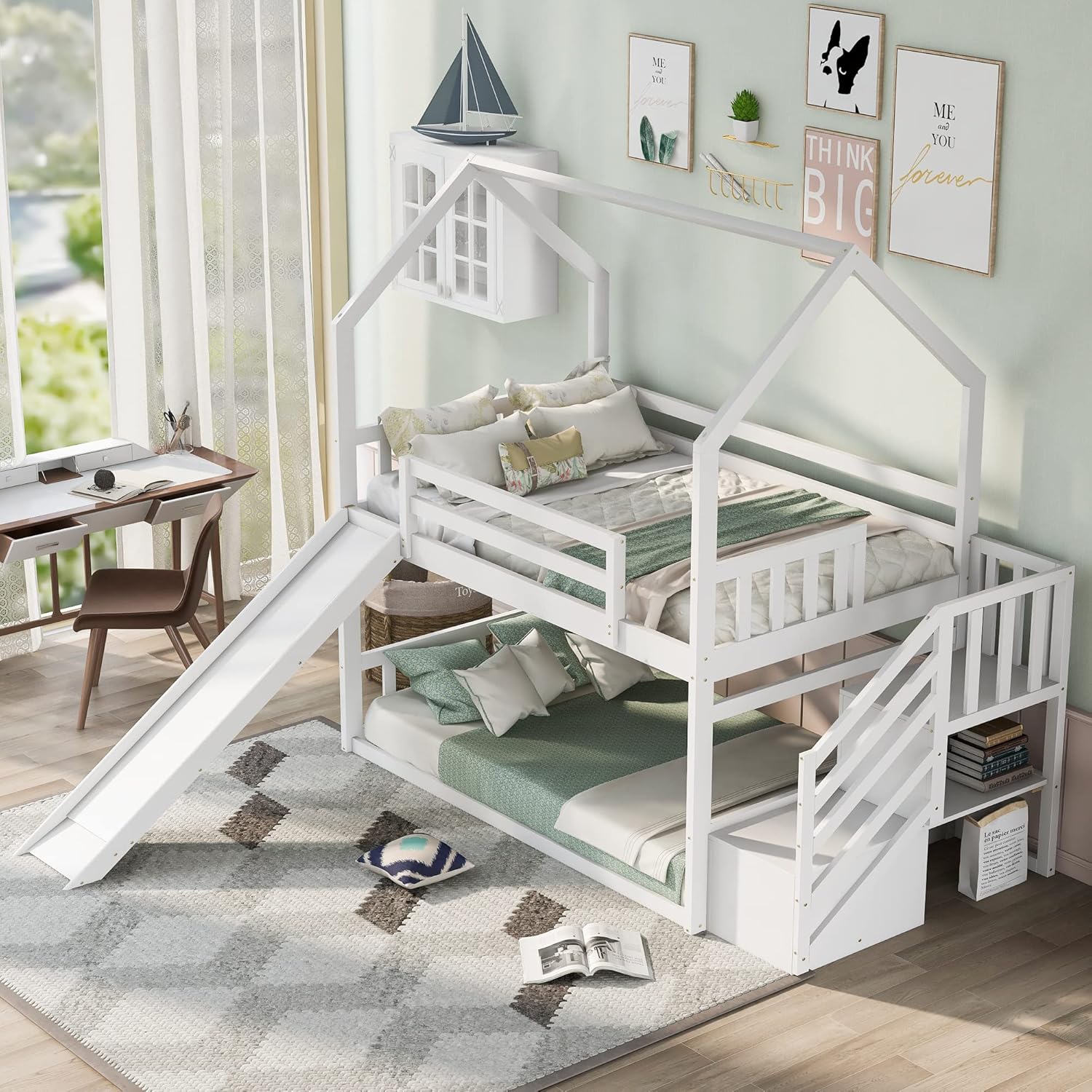 Bunk Bed With Stairs And Slide - Tempat Tidur Tingkat Twin Over Twin