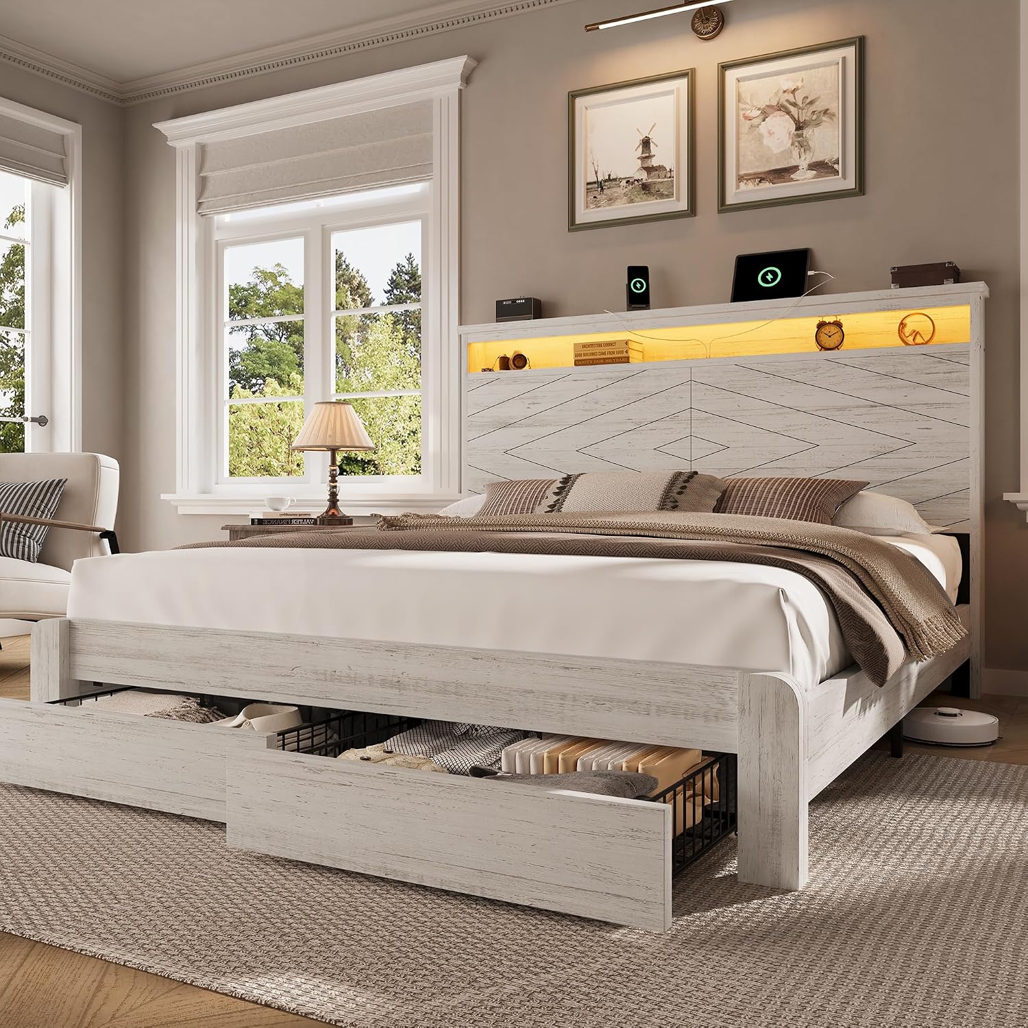 King Size Bed Frame With Storage Drawers - Rangka Tempat Tidur Kayu Ukuran King