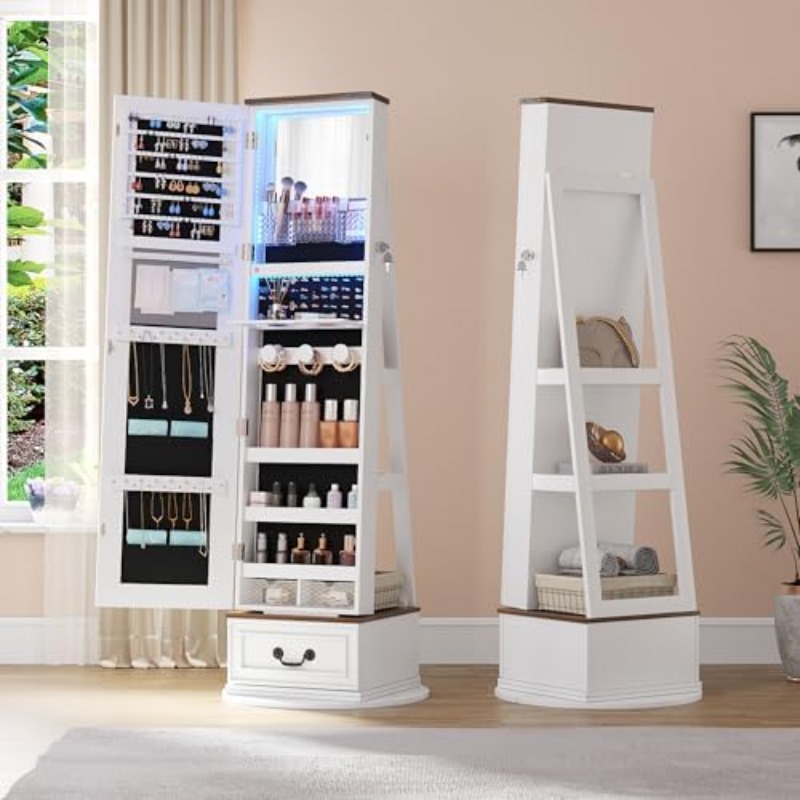 Full Length Mirror Jewelry Armoire - 360 ° Lemari Perhiasan Putar dengan