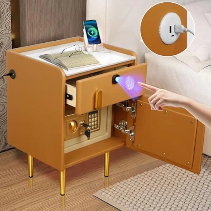Solid Wood Nightstand 2 Drawers - Meja Nakas Pintar Dengan Brankas Tersembunyi