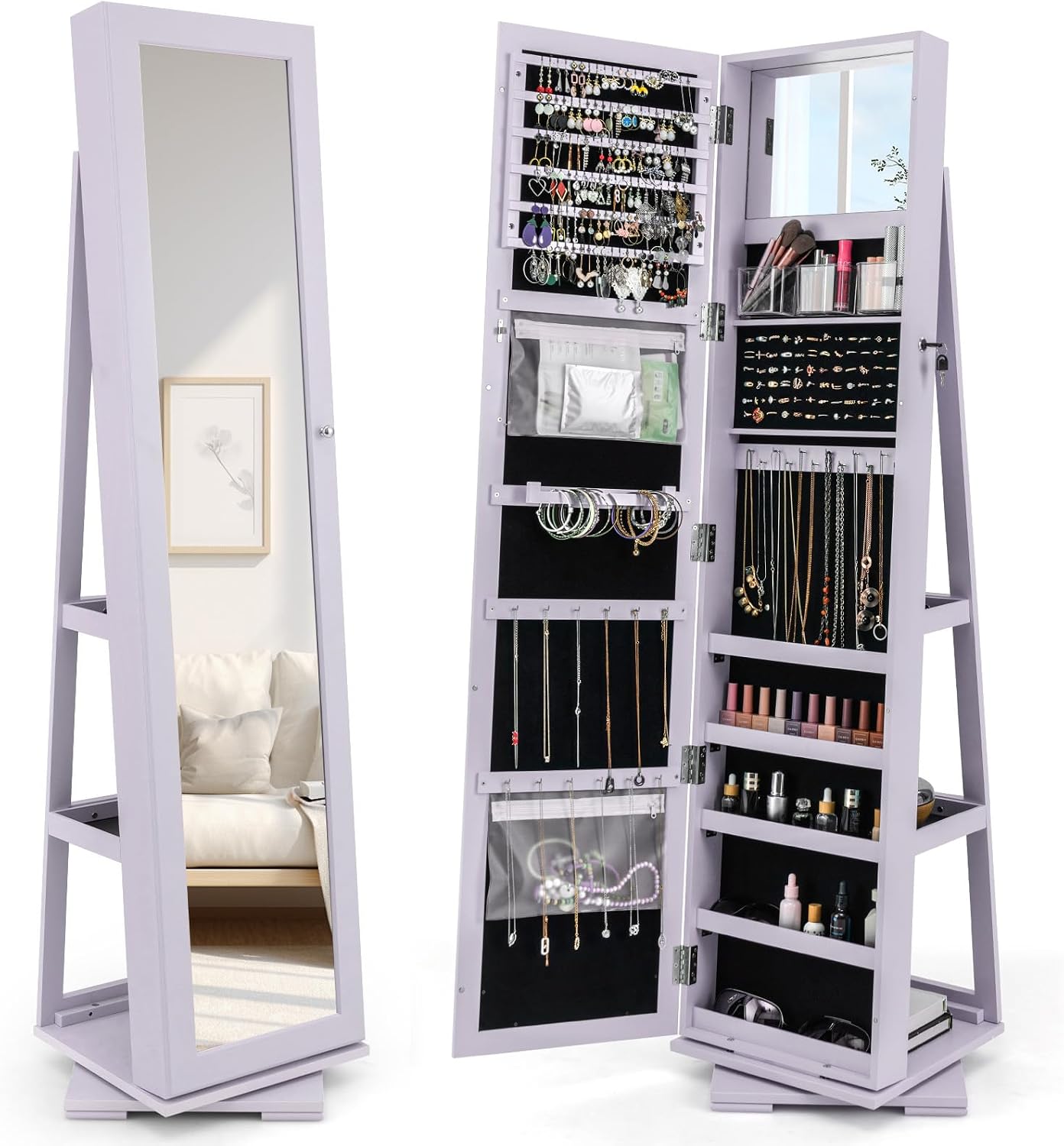 Full Length Mirror Jewelry Armoire - Lemari Perhiasan Putar 360 Derajat dengan