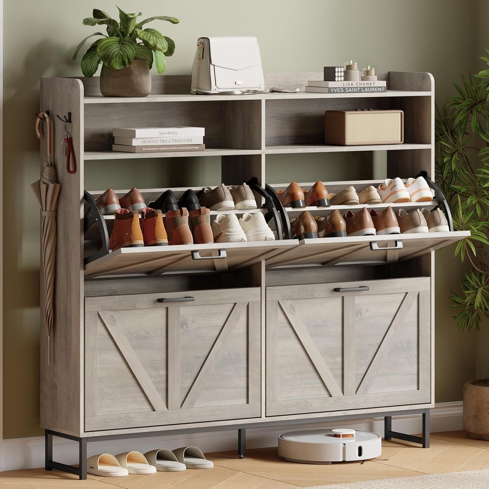 Shoe Rack Cabinet Narrow Entryway - Lemari Penyimpanan Sepatu dengan 4 Rak,