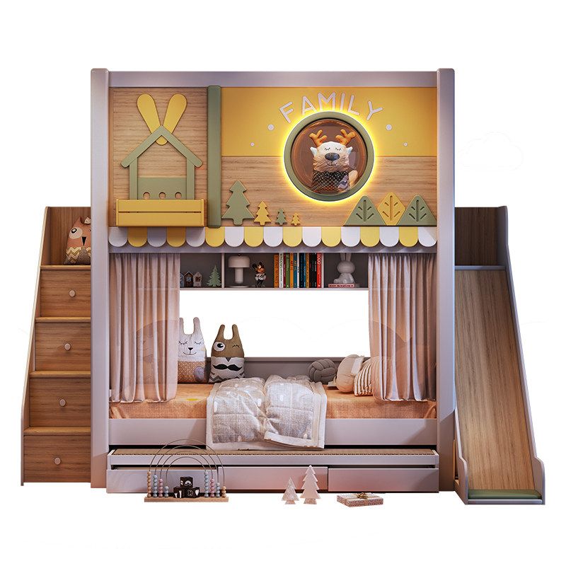 Bunk Bed With Stairs And Slide - Tempat Tidur Tingkat Anak Tema Hutan