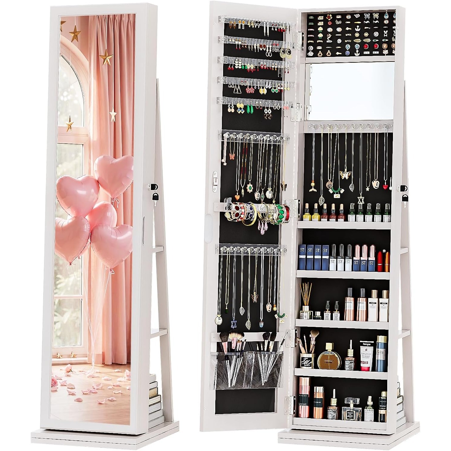 Full Length Mirror Jewelry Armoire - Lemari Perhiasan 4-In-1, Lemari Perhiasan Berdiri