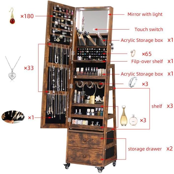 Cermin rias putar untuk lemari - Full Length Mirror Jewelry Armoire ulasan dan harga