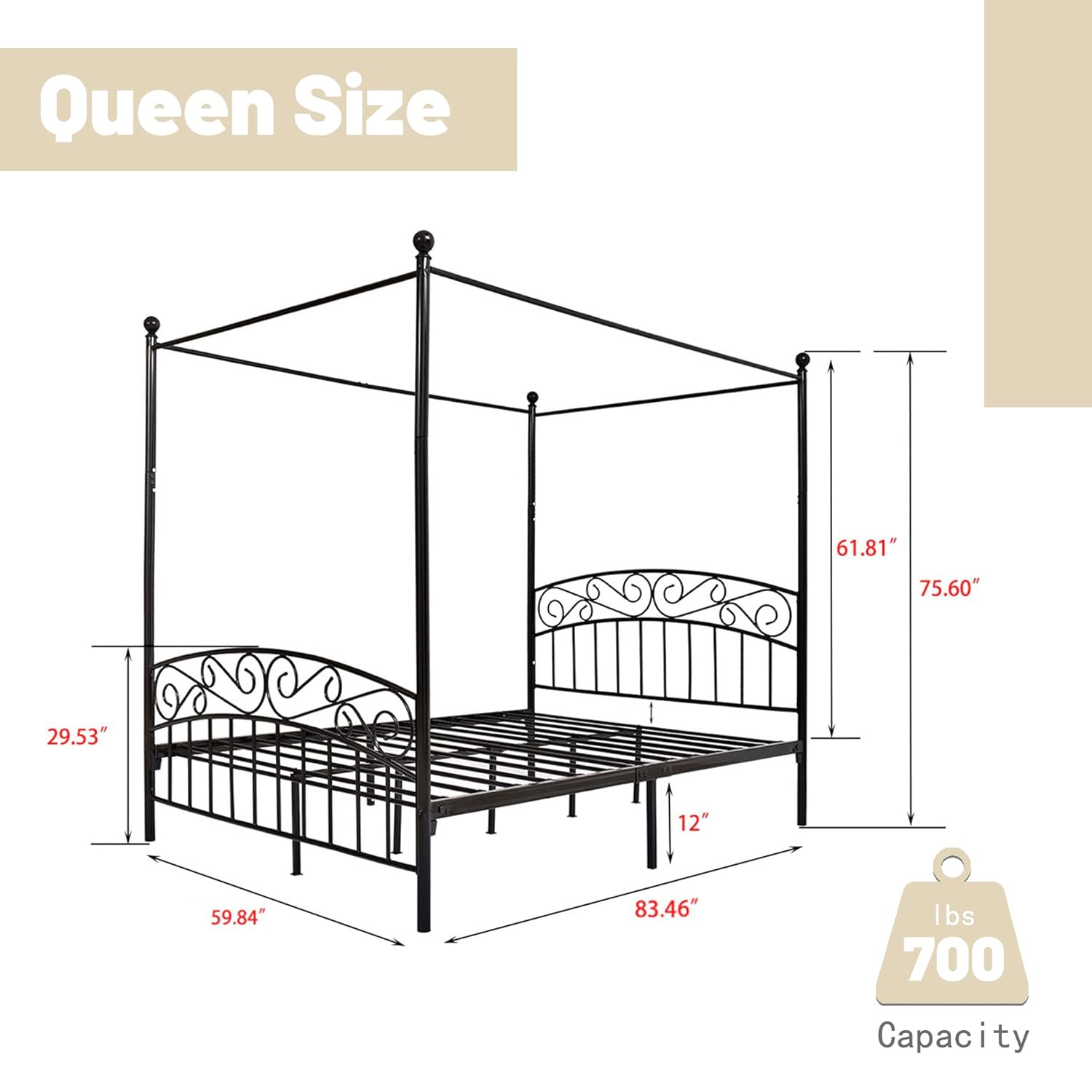 Rangka Tempat Tidur Kanopi Log - Canopy Bed Frame Metal Queen ulasan dan harga
