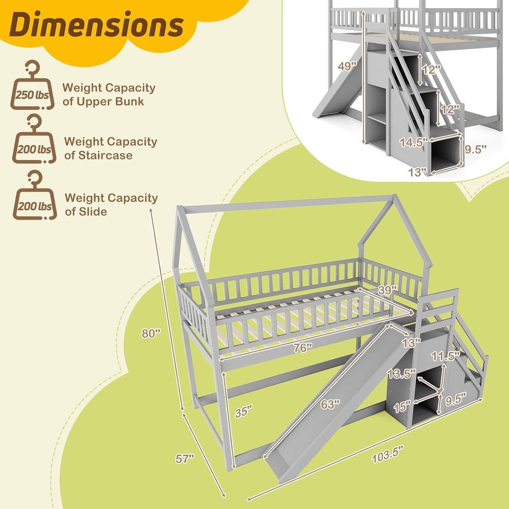 Tempat Tidur Tingkat Twin Over - Bunk Bed With Stairs And Slide ulasan dan harga