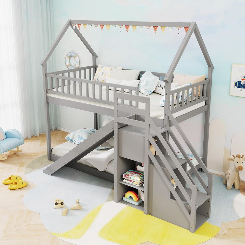 Tempat Tidur Tingkat Twin Over - Bunk Bed With Stairs And Slide ulasan dan harga