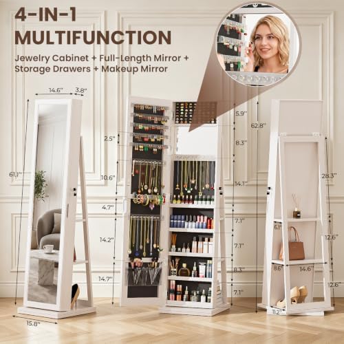 Lemari Perhiasan 4-In-1, Lemar - Full Length Mirror Jewelry Armoire ulasan dan harga