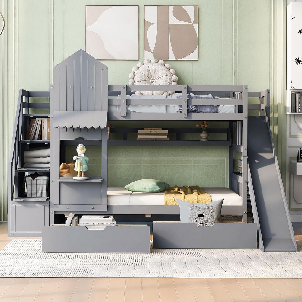 Tempat Tidur Tingkat Anak emav - Bunk Bed With Stairs And Slide ulasan dan harga