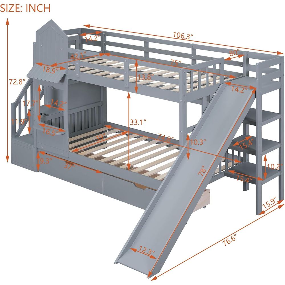 Tempat Tidur Tingkat Anak emav - Bunk Bed With Stairs And Slide ulasan dan harga