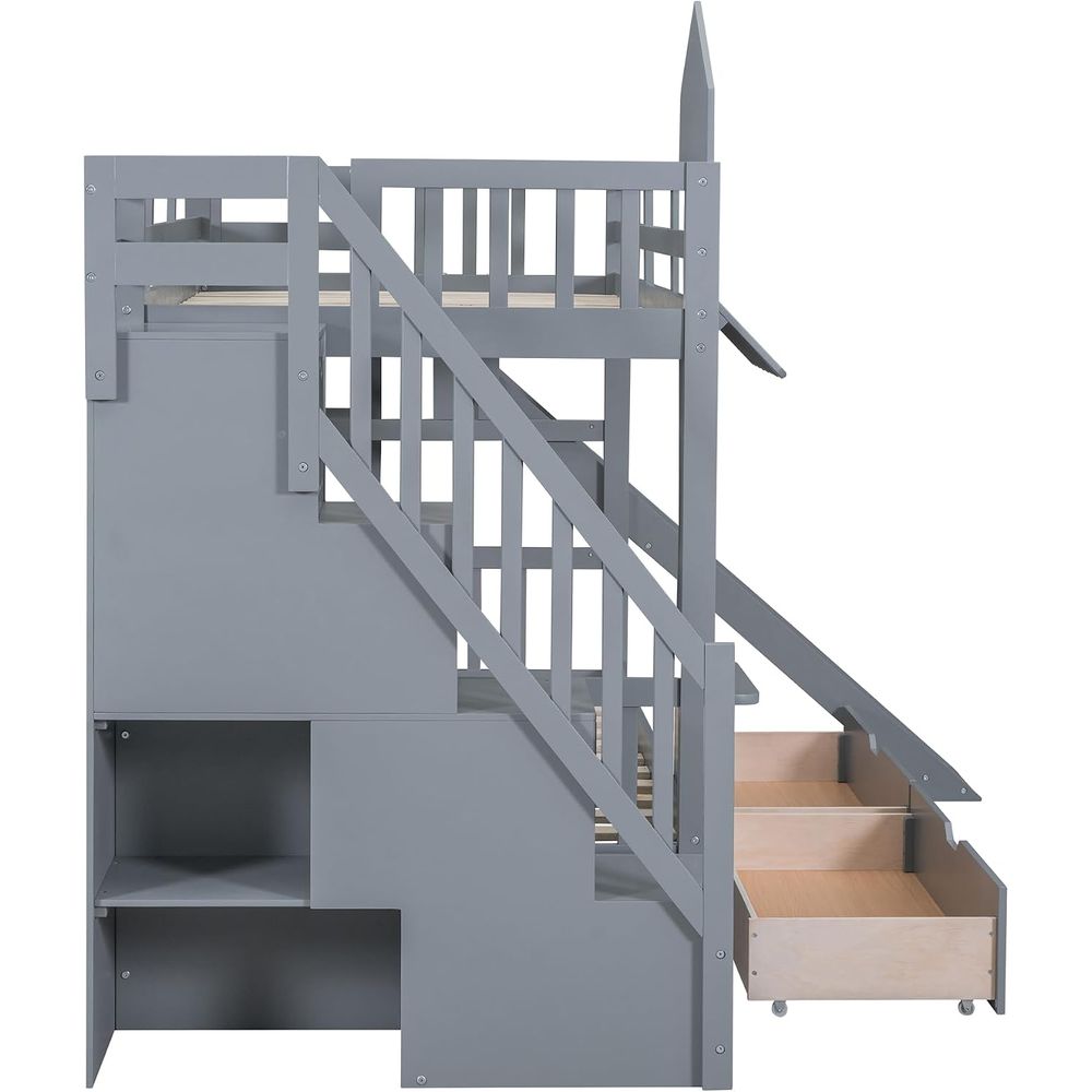 Tempat Tidur Tingkat Anak emav - Bunk Bed With Stairs And Slide ulasan dan harga