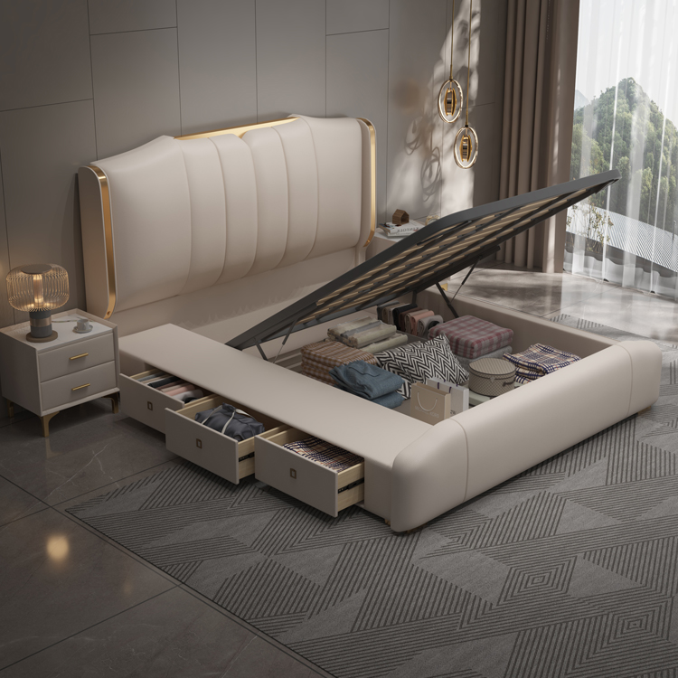 Furnitur Kamar Tidur Kayu Mewa - King Size Bed Frame With Storage Drawers ulasan dan harga