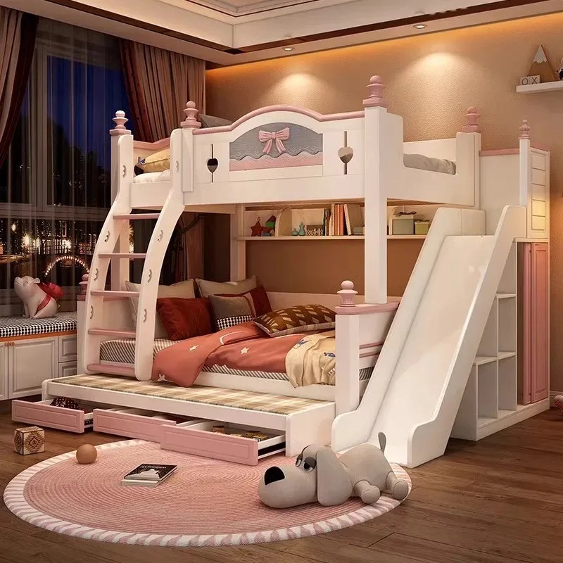 Tempat Tidur Susun Kayu Solid  - Bunk Bed With Stairs And Slide ulasan dan harga