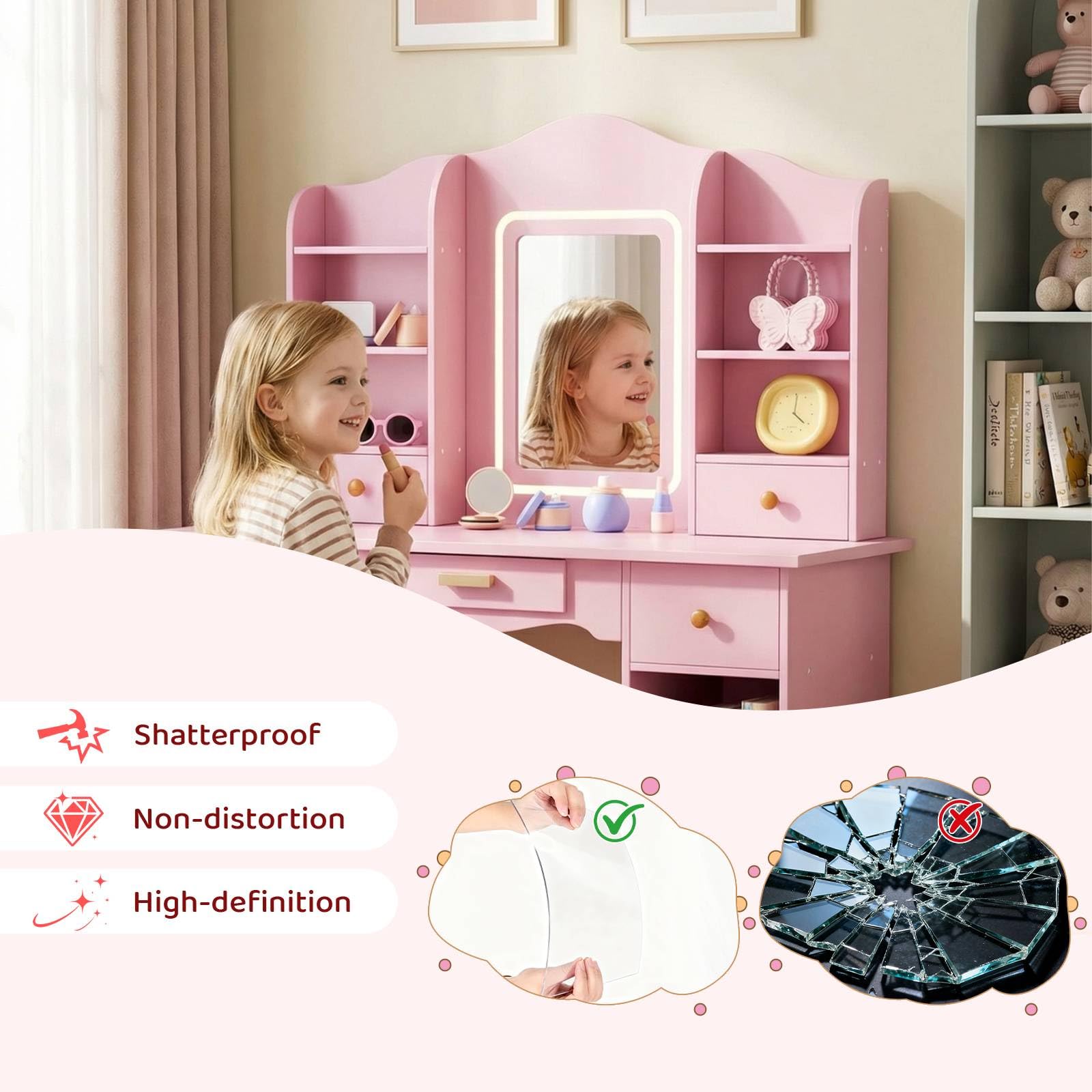 Meja Rias Anak dengan Lampu 3  - Dressing Table Vanity With Lighted Mirror ulasan dan harga