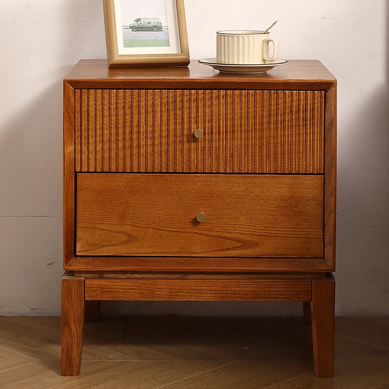 Meja Nakas Kayu Solid Retro, F - Solid Wood Nightstand 2 Drawers ulasan dan harga