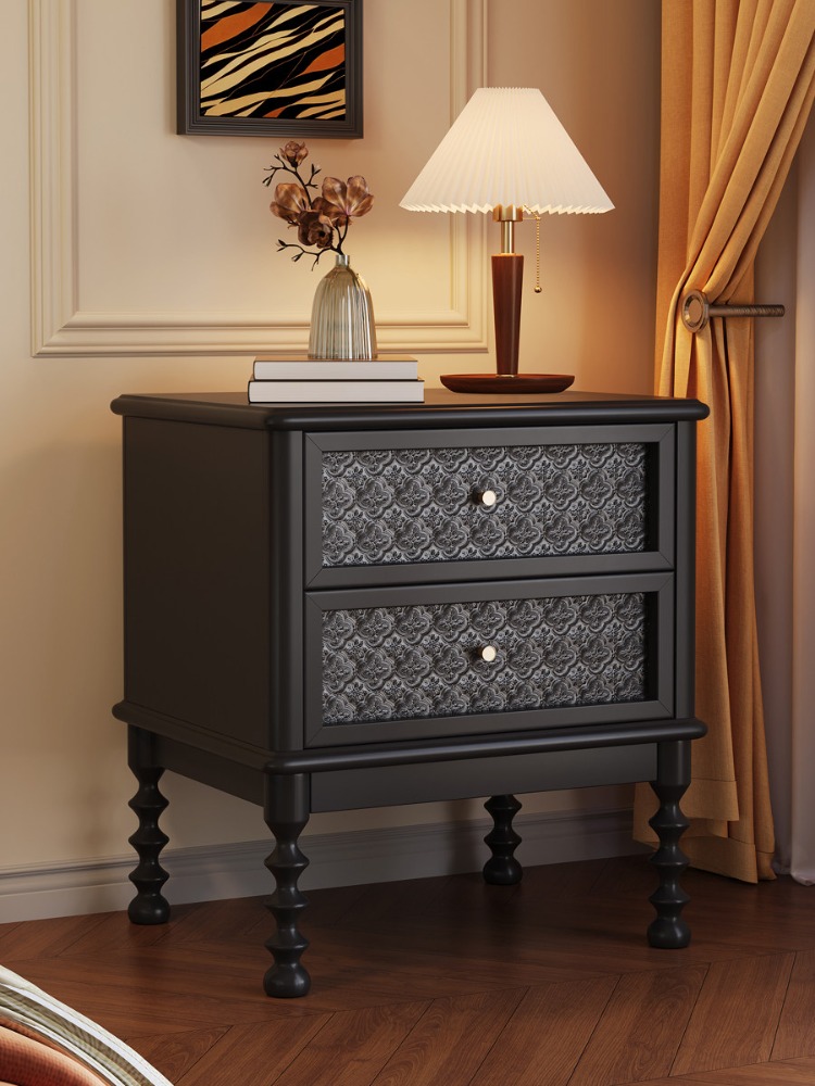 Meja Nakas Vintage Kaca Cetak  - Solid Wood Nightstand 2 Drawers ulasan dan harga
