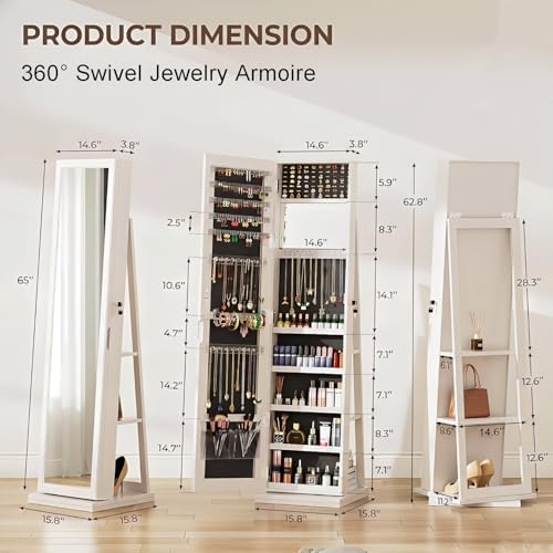 360 °   Lemari Perhiasan Putar - Full Length Mirror Jewelry Armoire ulasan dan harga
