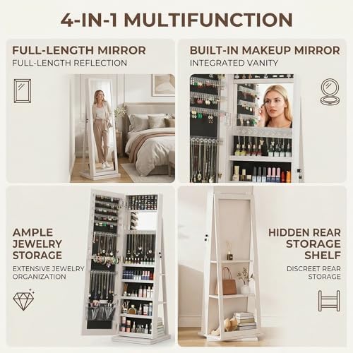360 °   Lemari Perhiasan Putar - Full Length Mirror Jewelry Armoire ulasan dan harga