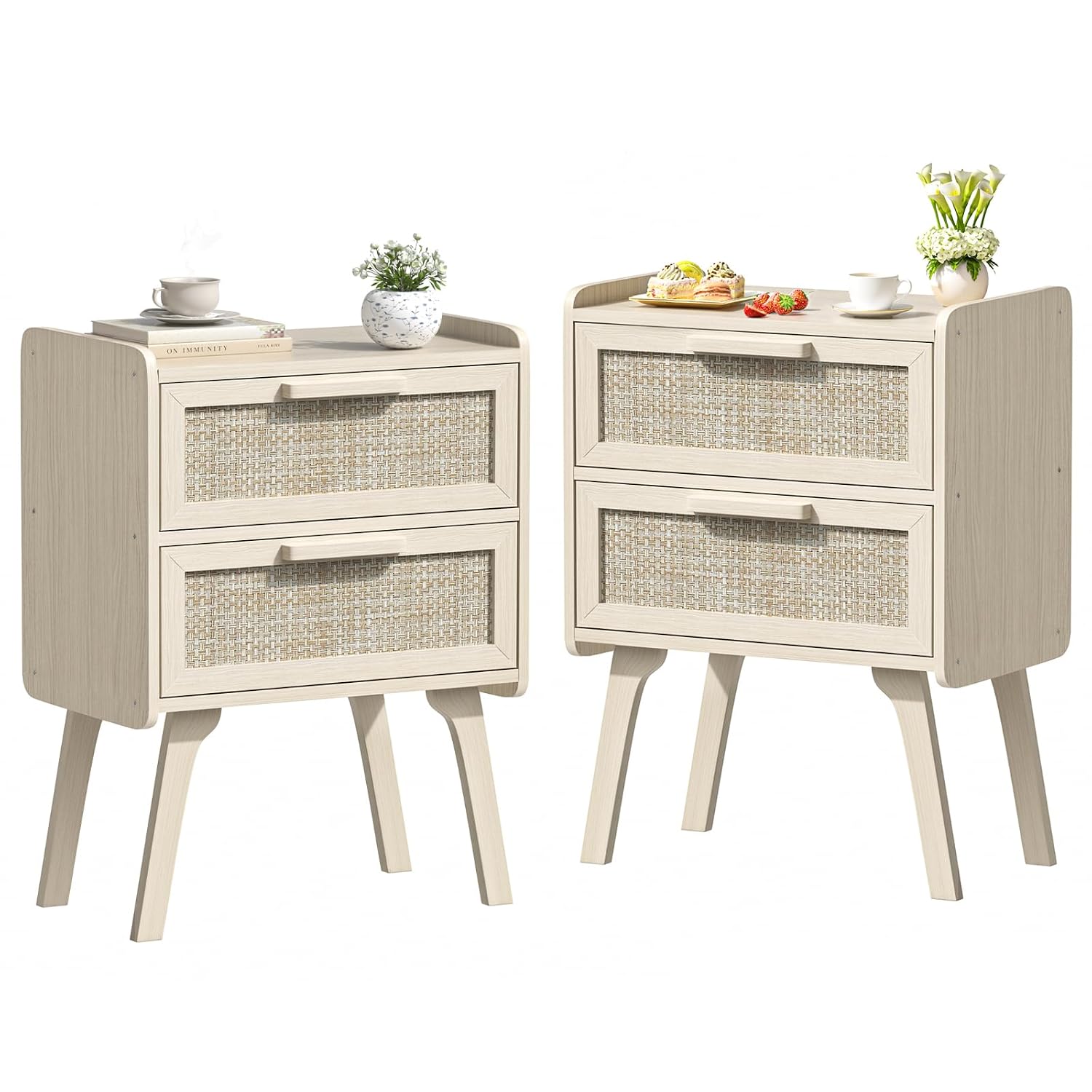 Set Meja Samping Tempat Tidur  - Solid Wood Nightstand 2 Drawers ulasan dan harga