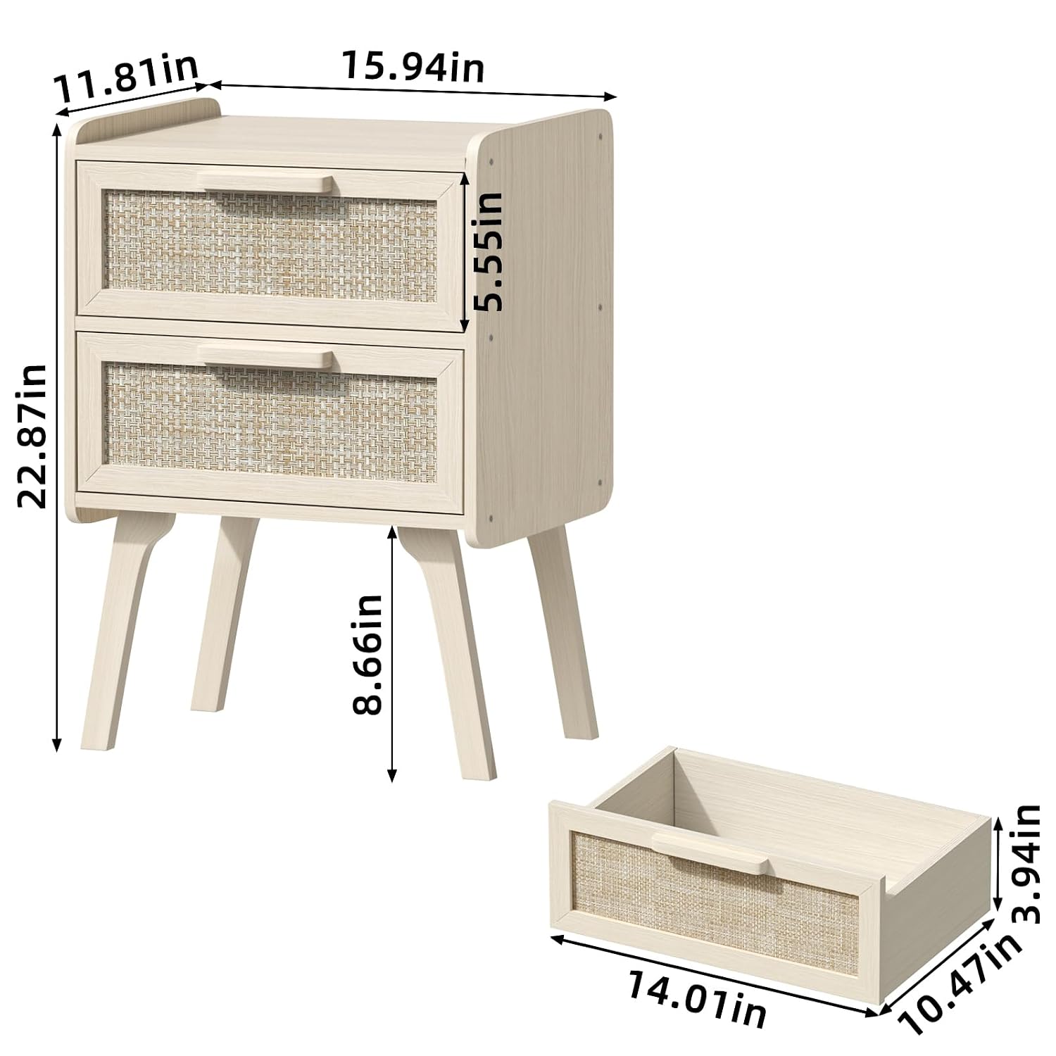 Set Meja Samping Tempat Tidur  - Solid Wood Nightstand 2 Drawers ulasan dan harga