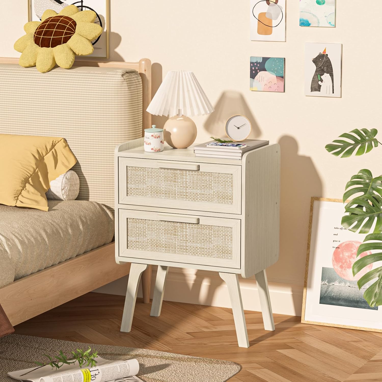 Set Meja Samping Tempat Tidur  - Solid Wood Nightstand 2 Drawers ulasan dan harga