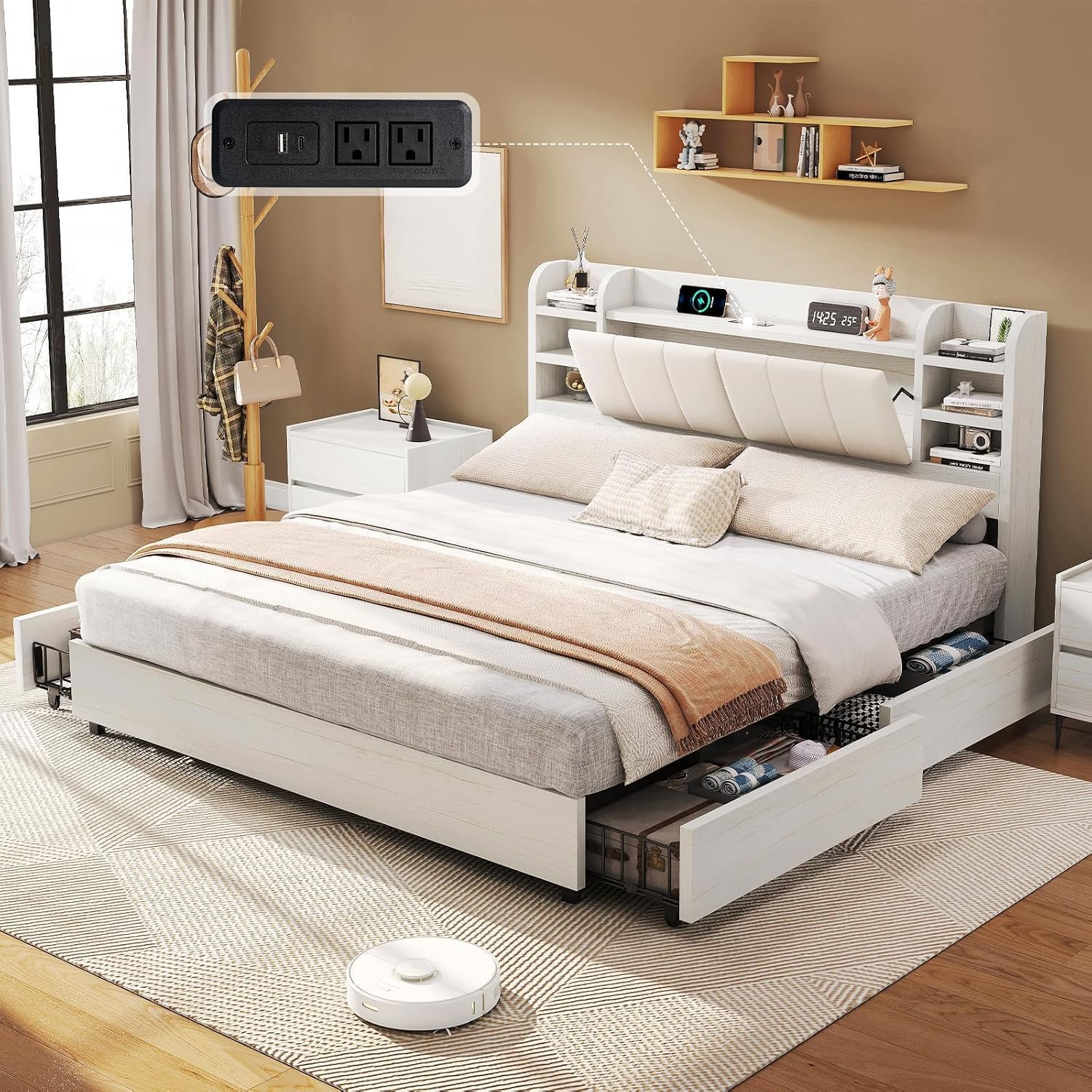 Tempat Tidur Platform Berlapis - King Size Bed Frame With Storage Drawers ulasan dan harga