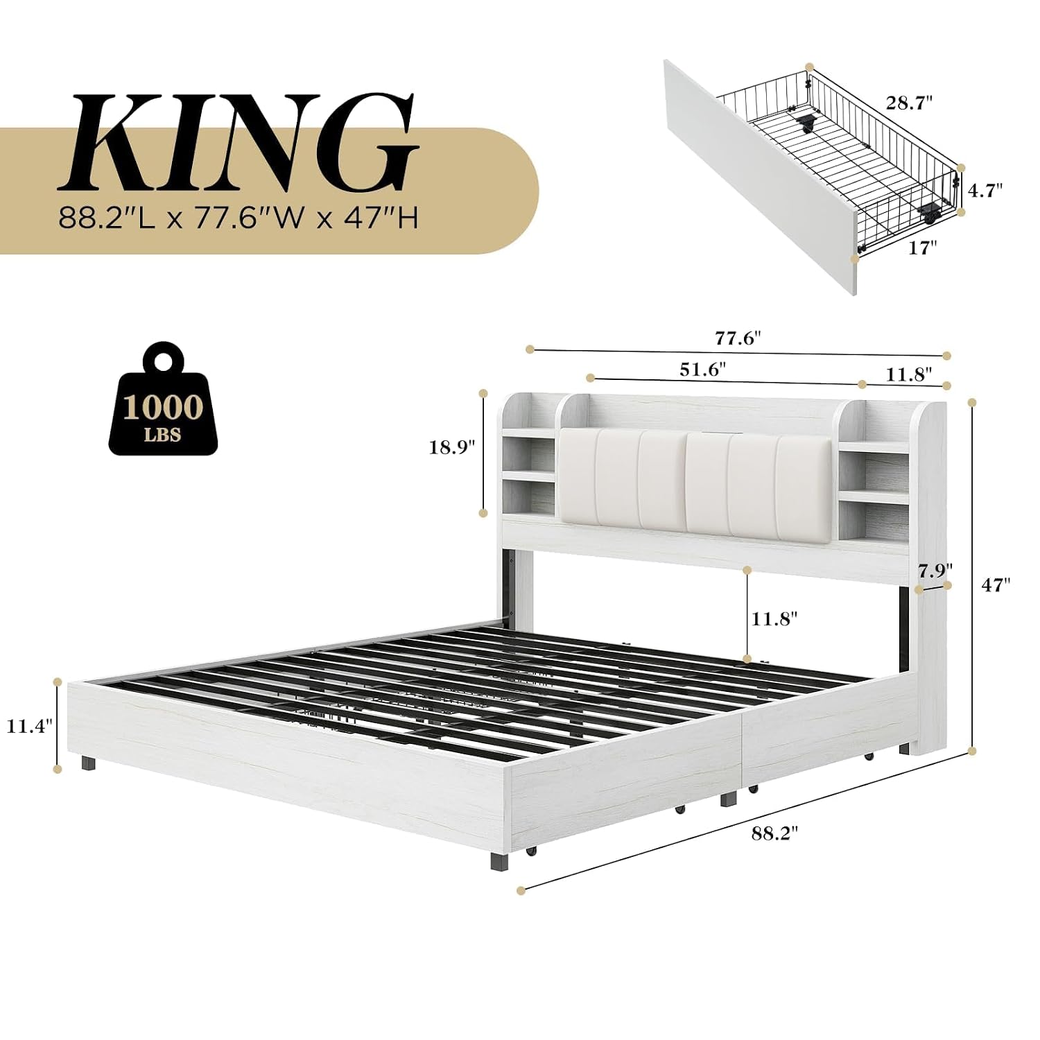 Tempat Tidur Platform Berlapis - King Size Bed Frame With Storage Drawers ulasan dan harga