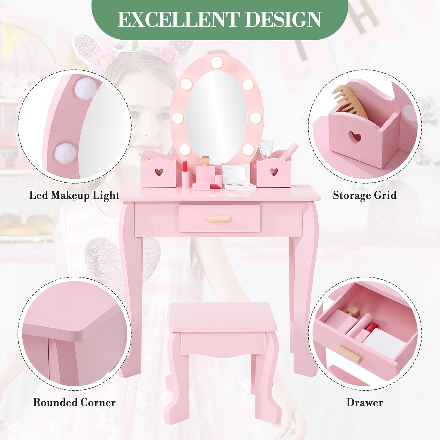 Set Meja Rias dan Kursi Anak d - Dressing Table Vanity With Lighted Mirror ulasan dan harga