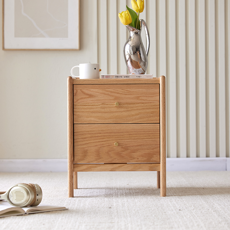 Meja Nakas Kayu Solid Oak Gaya - Solid Wood Nightstand 2 Drawers ulasan dan harga